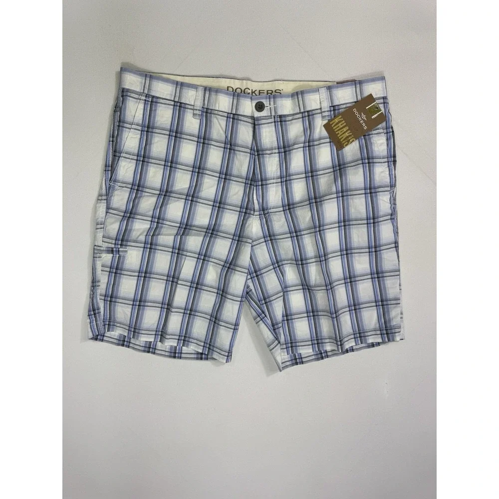 Dockers Blue White Plaid Shorts Men's 40x10 NWT Cotton Casual Modern Outdoor